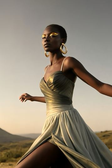 Gold Draped Shiny Evening Dress